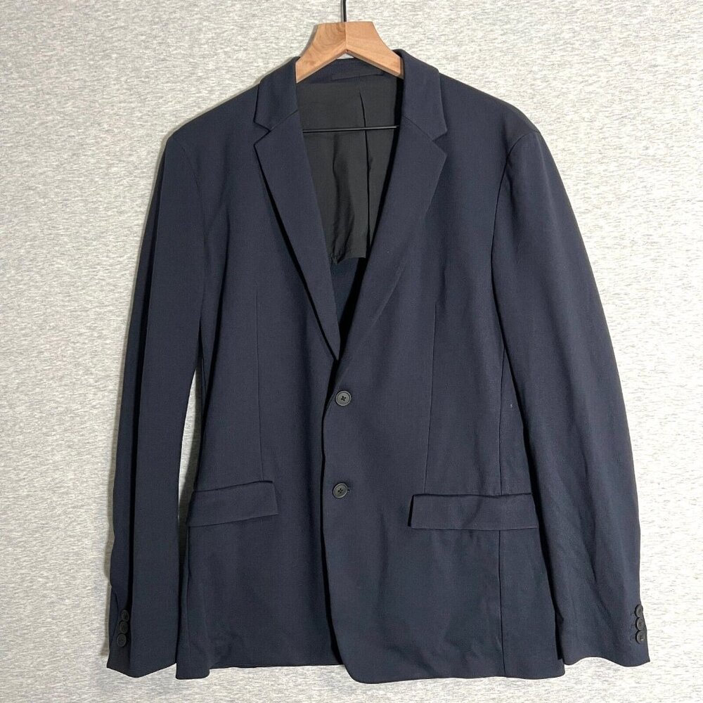 Theory Stretch Sport Suit Jacket Blazer Mens 40 Blue Jersey Knit Unstructured